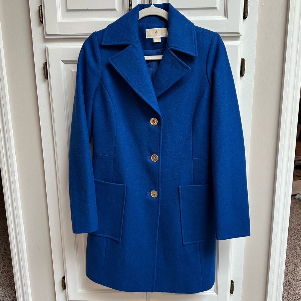 MICHAEL Michael Kors Royal Blue Wool Blend Car Coat Size Small